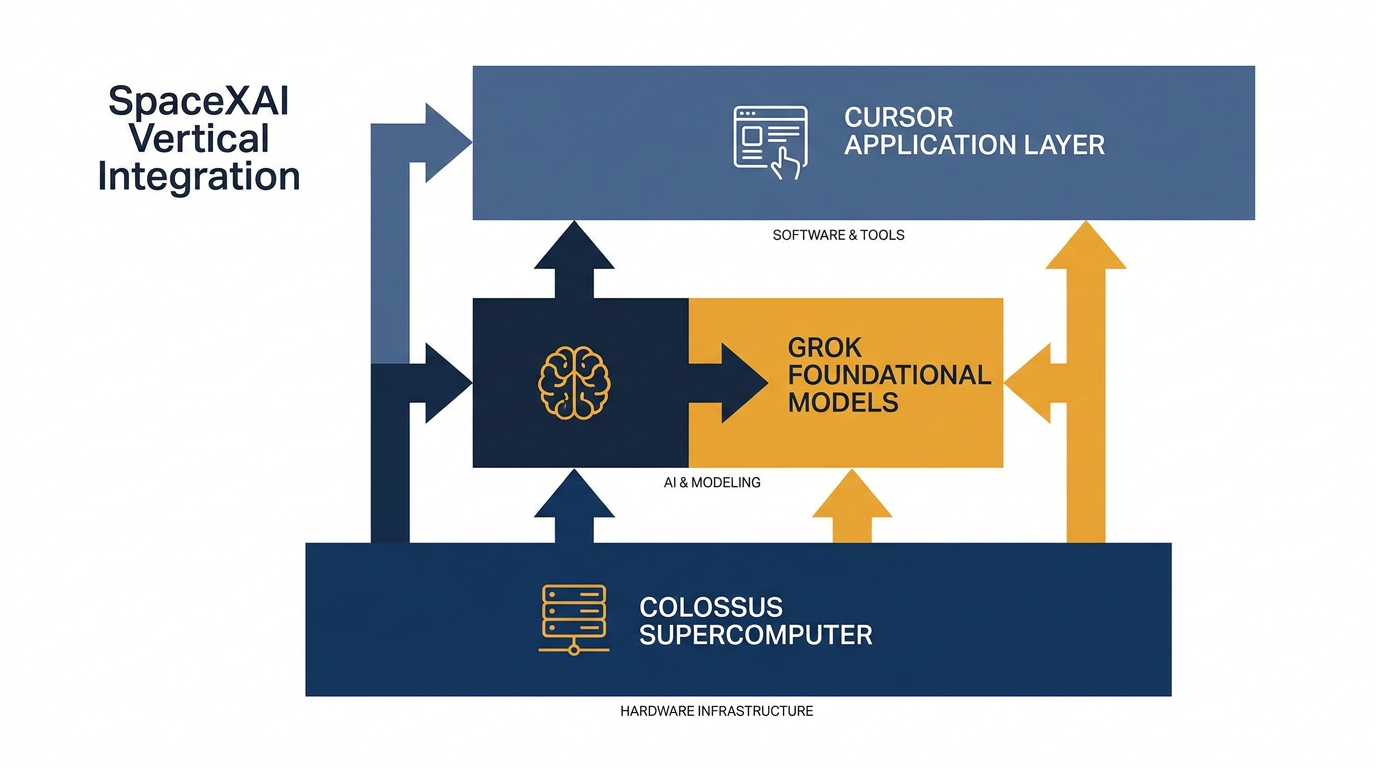 The acquisition allows SpaceX to vertically integrate its Grok foundational models with Cursor's dominant application layer.