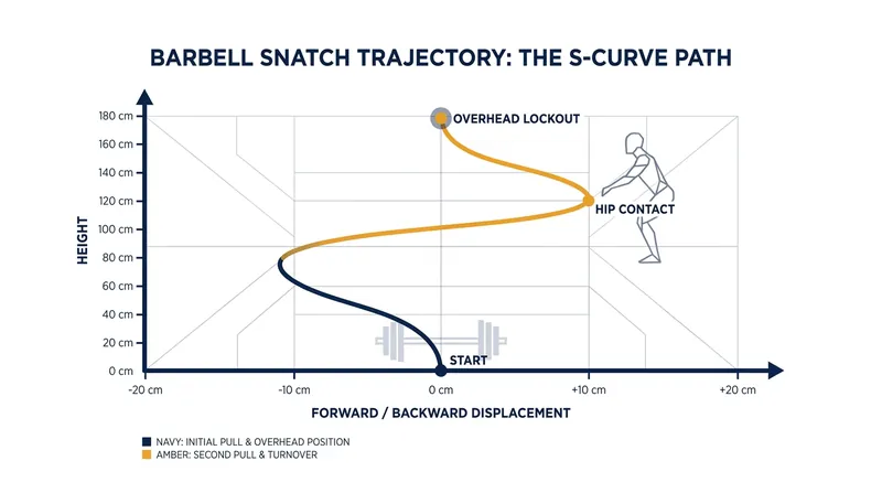 Kinematic analysis shows the barbell travels in an S-curve, not a straight vertical line.