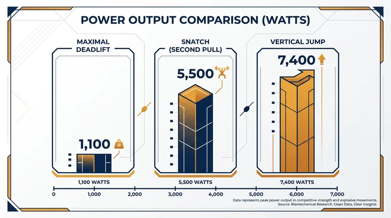 Olympic weightlifting generates significantly more power than traditional powerlifting movements.