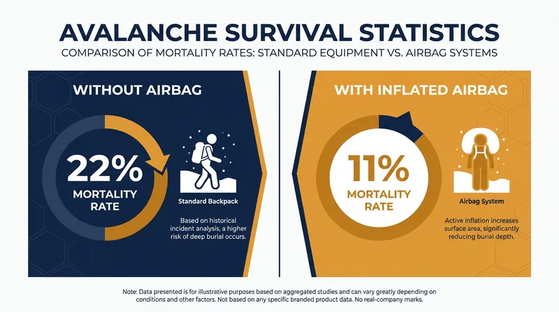 Data from the Resuscitation Journal shows that successfully deploying an avalanche airbag cuts the mortality rate in half.
