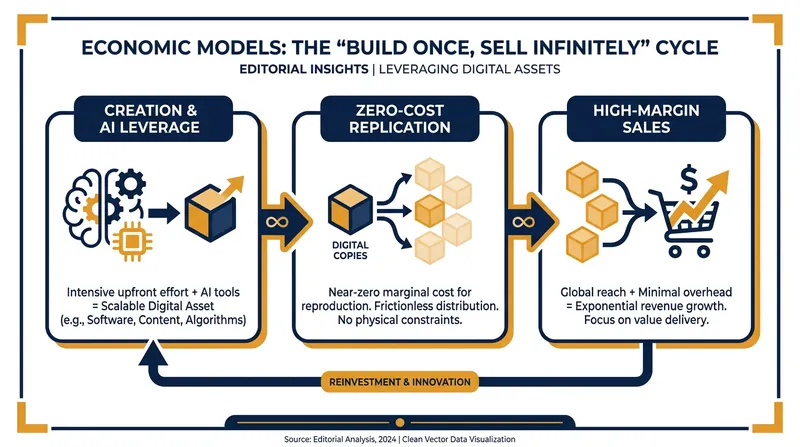 Digital products decouple time from money by eliminating the cost of replication.