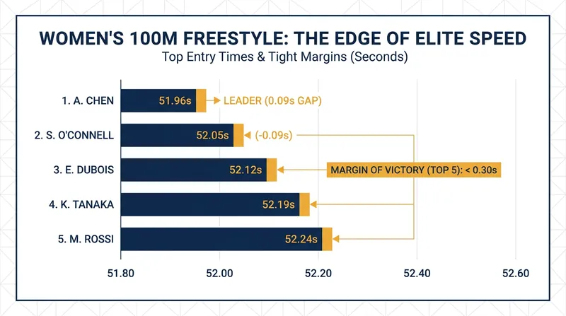 The women's 100m freestyle features one of the tightest fields of the competition.