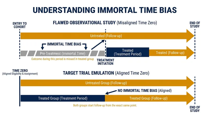By strictly aligning 'Time Zero,' TTE prevents researchers from artificially inflating survival rates in treated patients.