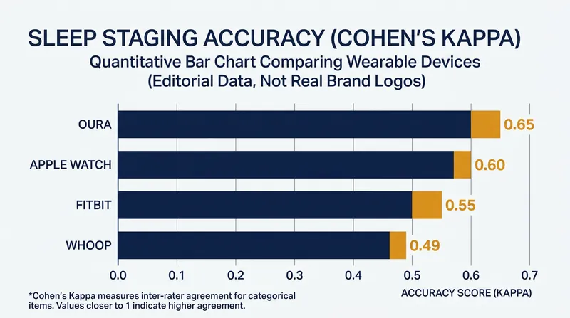 Accuracy drops when devices attempt to classify specific sleep stages like deep and REM sleep.