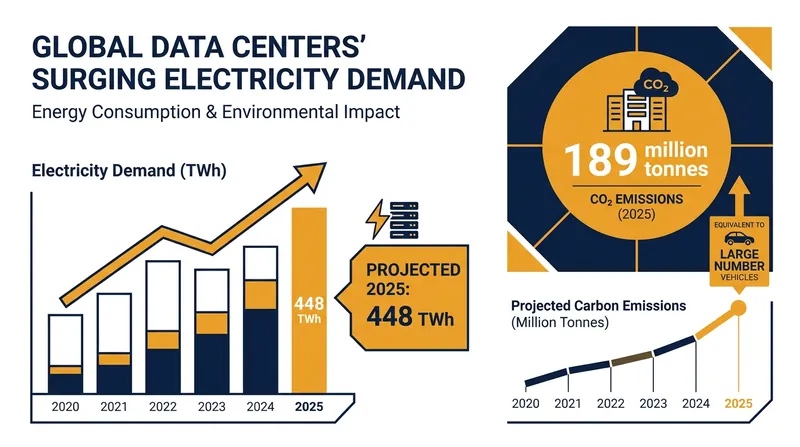 Global data centers consumed 448 terawatt-hours of electricity in 2025, driven largely by the expansion of artificial intelligence.