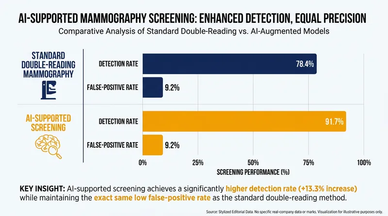 AI-supported screening increases the detection of clinically relevant cancers without raising the rate of false alarms.