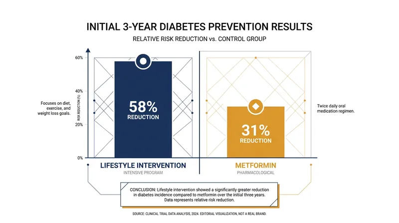 In the initial phase of the trial, lifestyle changes proved nearly twice as effective as medication at preventing diabetes.