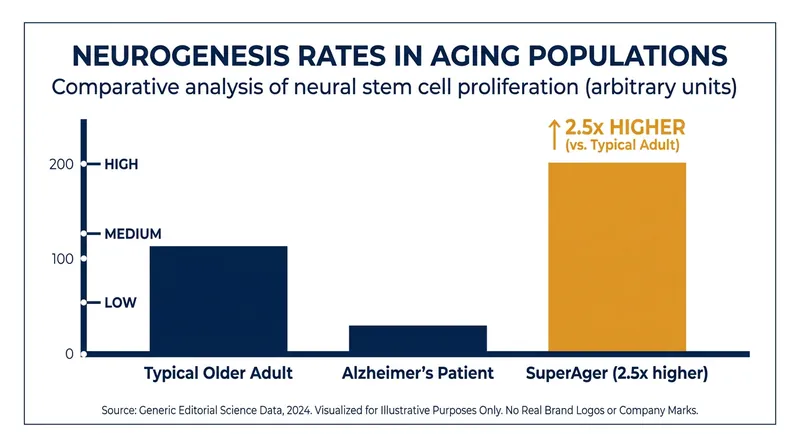 Recent studies show SuperAgers produce up to 2.5 times more new neurons in the hippocampus.