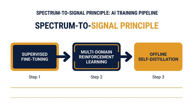 The multi-stage post-training pipeline used to compress reasoning capabilities into VibeThinker-3B.