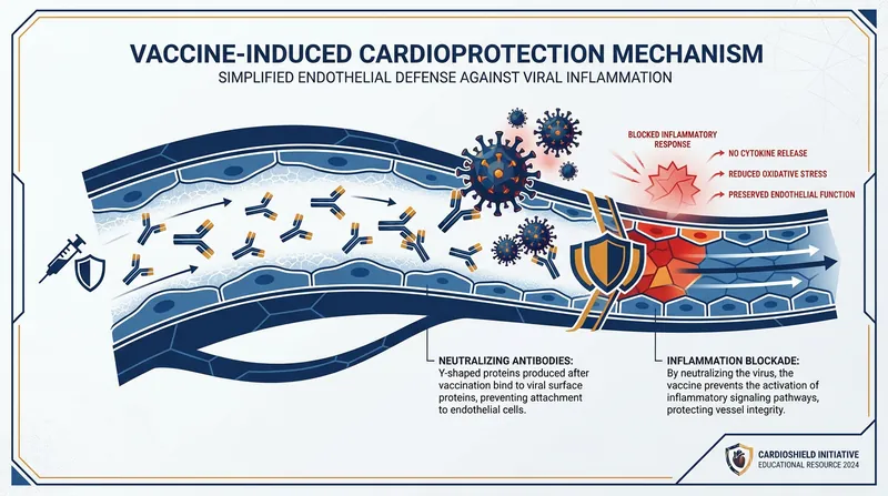 By neutralizing the virus early, the vaccine prevents the systemic inflammation that damages blood vessels.