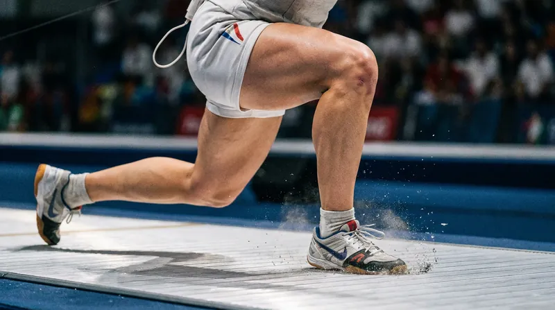 The fencing lunge places immense asymmetrical stress on the lead knee, making ACL recovery particularly challenging.