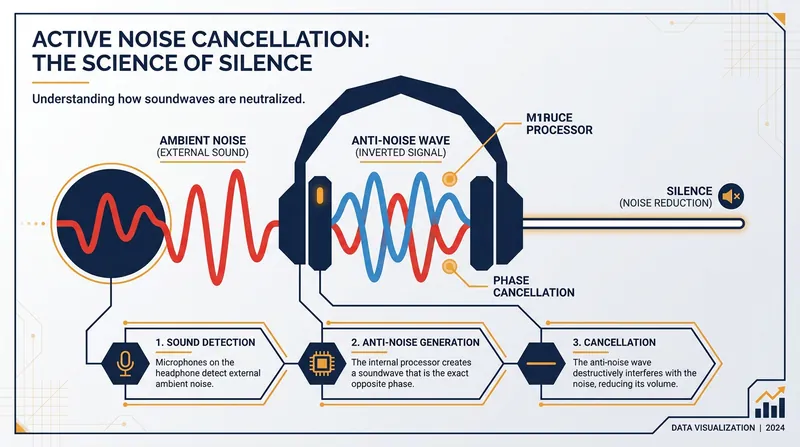 Phase inversion: ANC systems generate an exact opposite soundwave to neutralize incoming ambient noise.