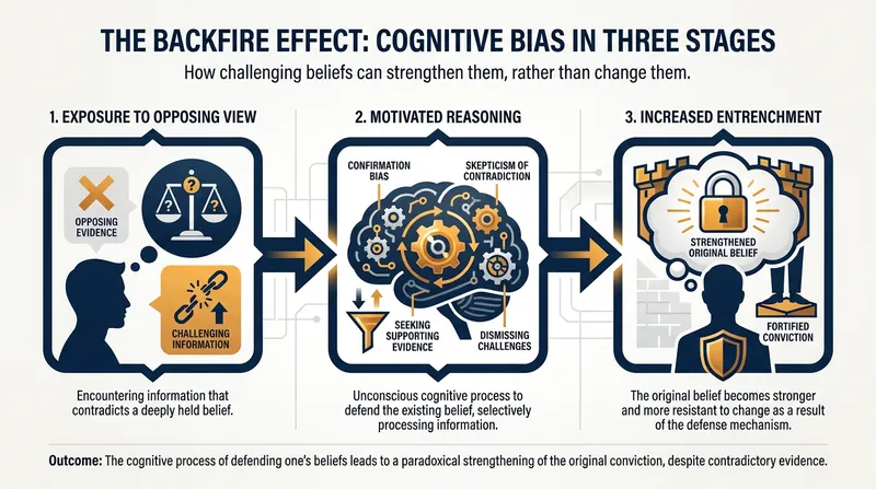 Exposure to opposing views in a hostile context can trigger motivated reasoning, deepening existing beliefs.
