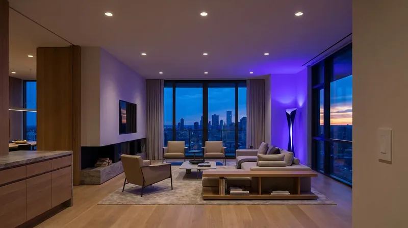 A hybrid approach uses switches for overhead lighting and bulbs for colorful accent lamps.