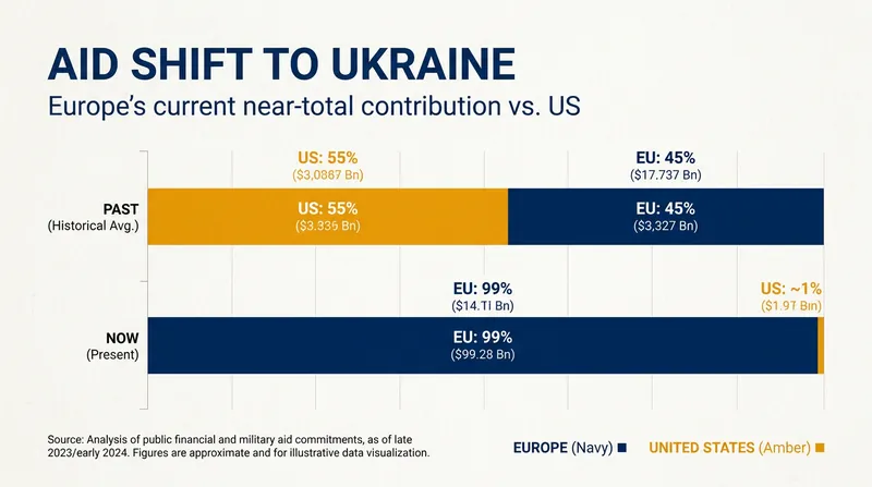 European nations are currently shouldering the vast majority of financial and military aid to Kyiv.