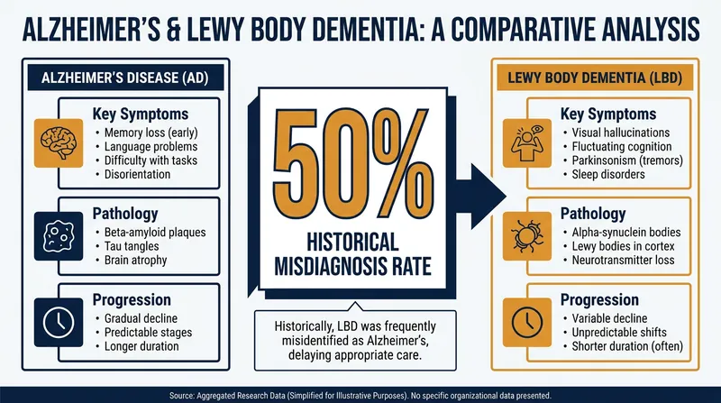 Up to half of patients with Lewy body dementia are initially misdiagnosed with Alzheimer's disease.