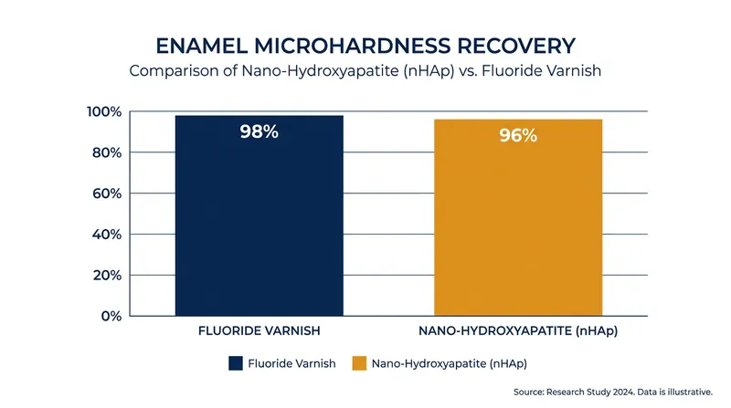 Clinical trials show nano-hydroxyapatite achieves remineralization rates comparable to the gold standard of fluoride.