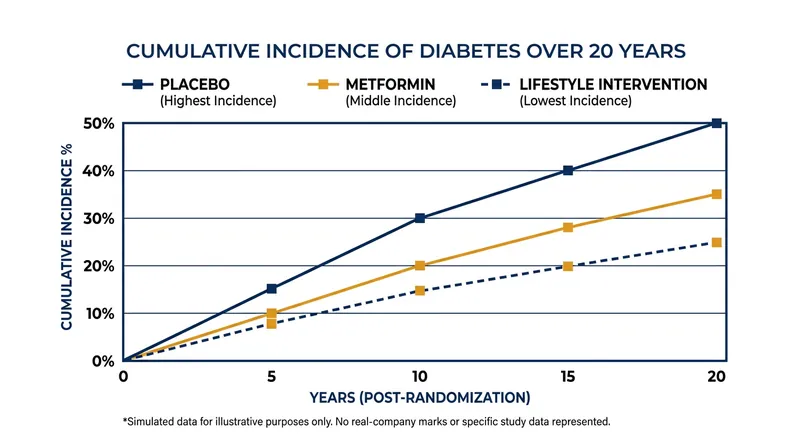 Over two decades, the lifestyle intervention group consistently maintained the lowest incidence of type 2 diabetes.
