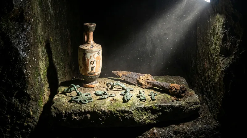 The newly discovered second tomb contained a spearhead and a Greek flask used for perfumed oil, indicating extensive trade networks.