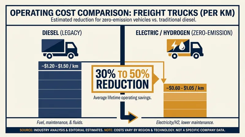 Despite higher upfront costs, zero-emission trucks offer significant operational savings.
