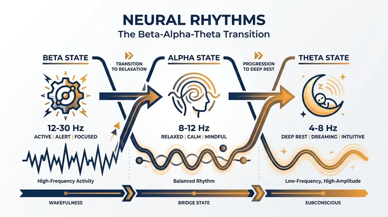 NSDR guides the brain out of active Beta waves and into the restorative Alpha and Theta states.