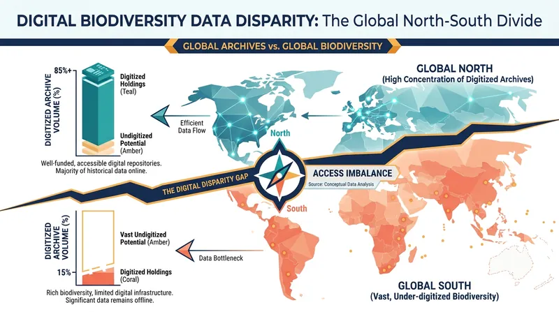 A significant gap remains between where biodiversity is highest and where digitized records are currently held.