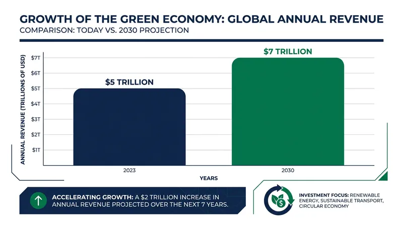 Annual revenues from green products and services are projected to reach $7 trillion by 2030.