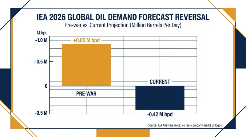 The IEA has drastically revised its 2026 demand outlook, projecting a contraction of 420,000 barrels per day.