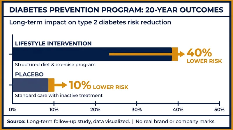 The 20-year follow-up to the Diabetes Prevention Program demonstrated a 40% reduction in disease risk through lifestyle changes.