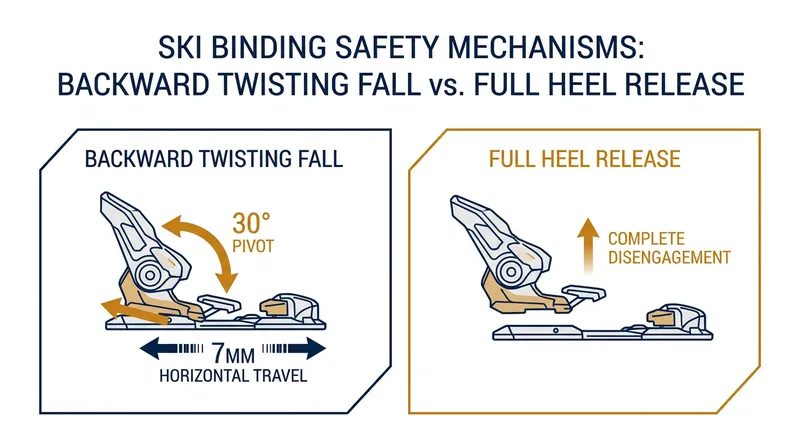Full Heel Release technology allows the heel piece to slide horizontally and pivot, severing the connection before the ACL tears.