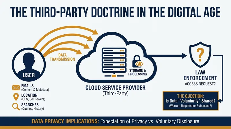The third-party doctrine historically allowed police to access shared records without a warrant, a rule now challenged by cloud computing.