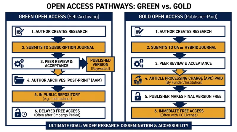 The two primary pathways to making academic research freely available.