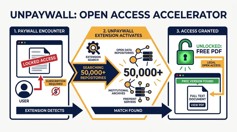 How discovery extensions automatically locate legal, free versions of paywalled papers.