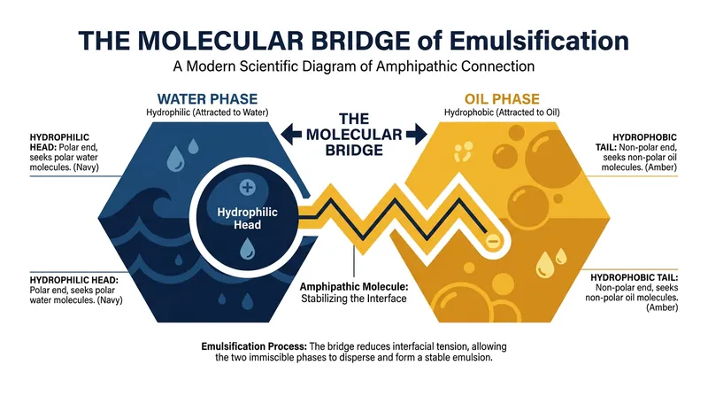 Emulsifiers act as chemical mediators, bridging the gap between naturally opposing liquids.