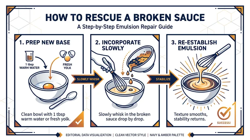 A broken sauce is rarely a lost cause; it simply needs to be re-emulsified into a fresh base.