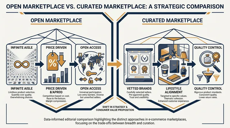 Unlike open platforms, curated marketplaces heavily vet their sellers to protect brand equity.
