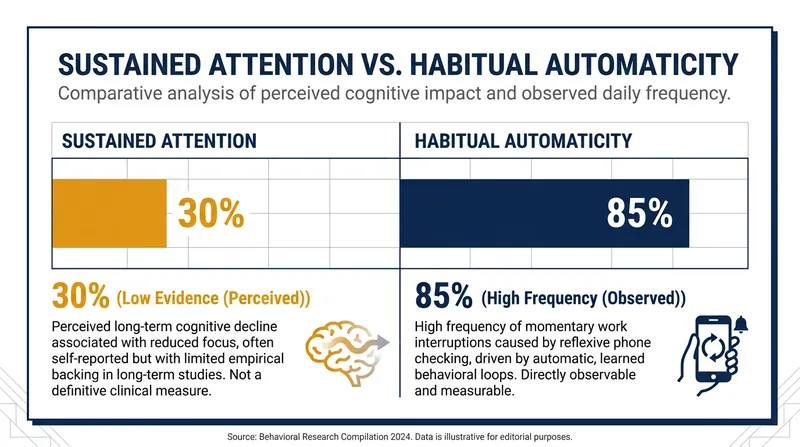 Researchers point to reflexive checking habits, rather than permanent brain changes, as the primary disruptor of focus.