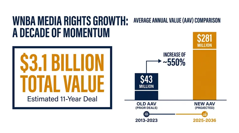 The WNBA's new media rights portfolio represents a 650% increase in average annual value.