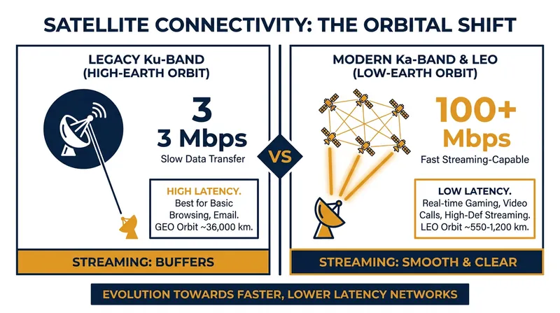 The technological leap from legacy Ku-band to modern Ka-band and LEO satellites made free streaming possible.