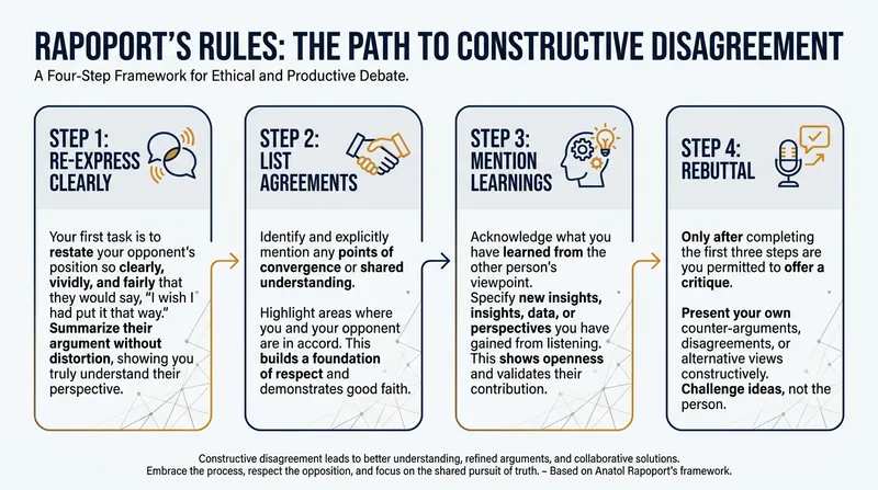 Anatol Rapoport's four-step framework ensures an opponent's argument is fully understood before any criticism is offered.