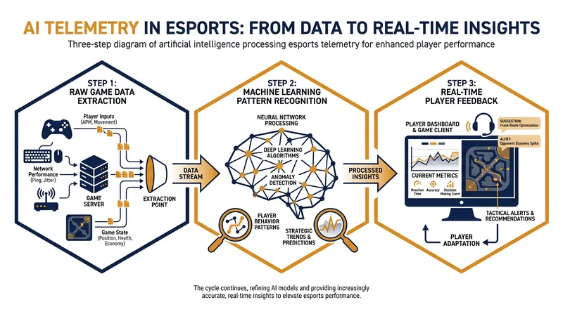 Unlike traditional video review, AI coaching tools extract raw telemetry data directly from the game engine to diagnose mechanical weaknesses.