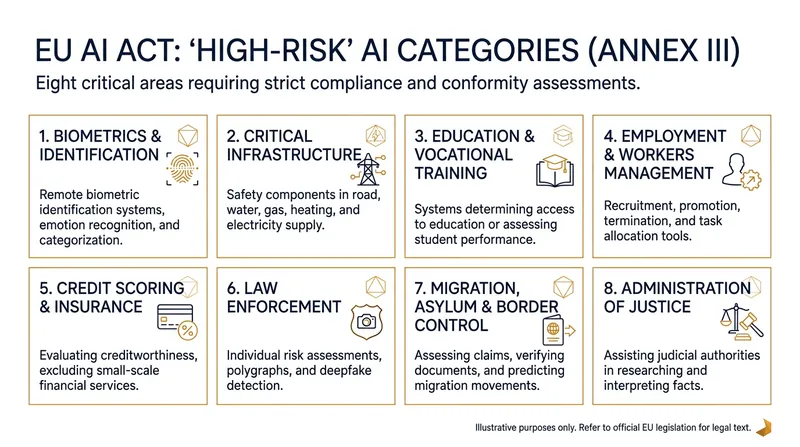 AI systems operating in these eight critical sectors face mandatory compliance requirements.