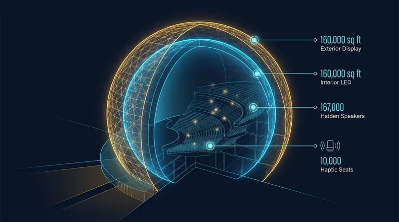 The scale of immersive venues requires unprecedented engineering, blending high-resolution displays with massive acoustic arrays.