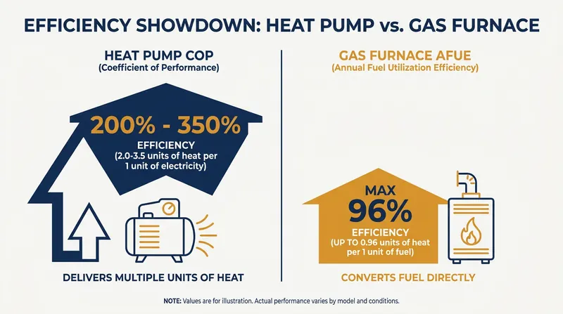 Because heat pumps move heat rather than generating it, they can exceed 100% efficiency.