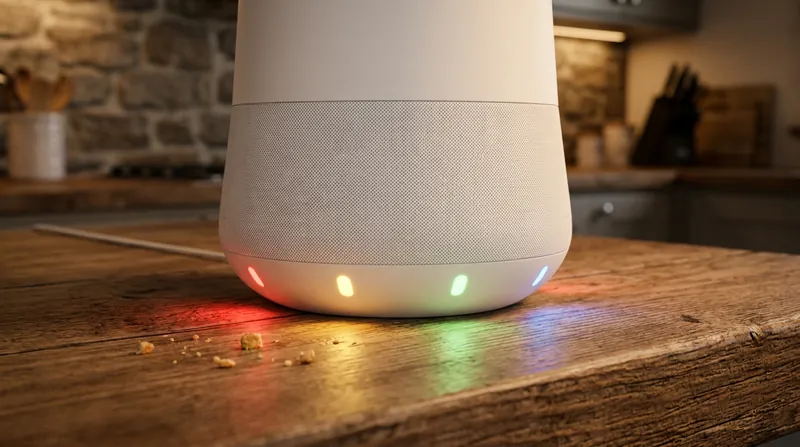 A dynamic LED light ring at the base provides visual feedback when Gemini is processing a request.