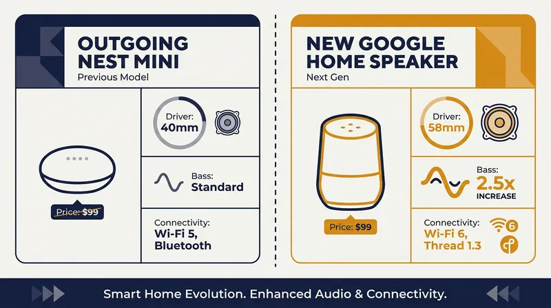 Hardware upgrades over the outgoing Nest Mini include a larger driver and built-in Thread routing.