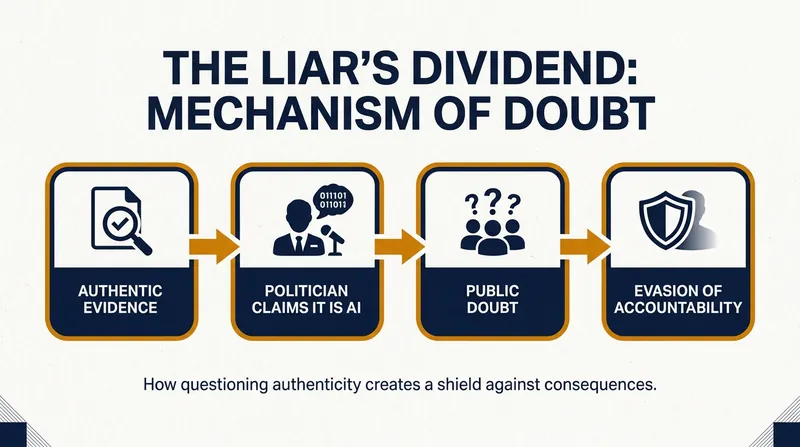 The 'liar's dividend' allows bad actors to exploit public skepticism of AI to dismiss real evidence.