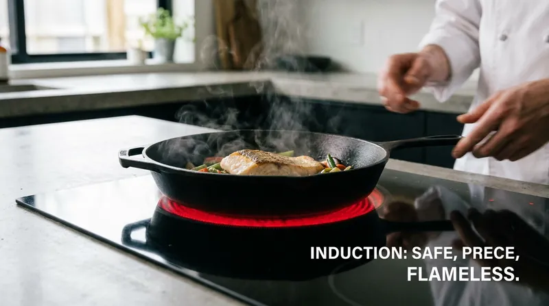 Because there is no open flame, induction surfaces are safer and significantly easier to clean.
