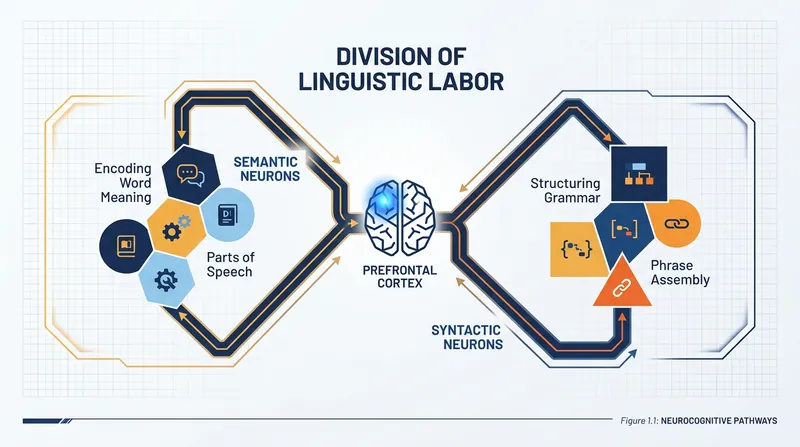 The prefrontal cortex delegates specific linguistic responsibilities to highly specialized populations of cells.