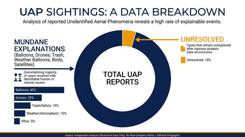 When sufficient data is available, the vast majority of UAPs are identified as ordinary objects.